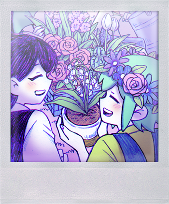 Basil et Mari avec un pot de fleur