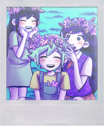 Mari et aubrey mettant une couronne de fleur a basil