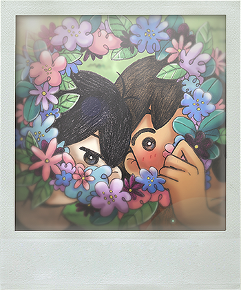 Sunny et Kel avec une couronne de fleurs